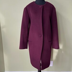 Club Monaco Gabita Collarless Two-Button Wool Classic Timeless Burgundy Coat